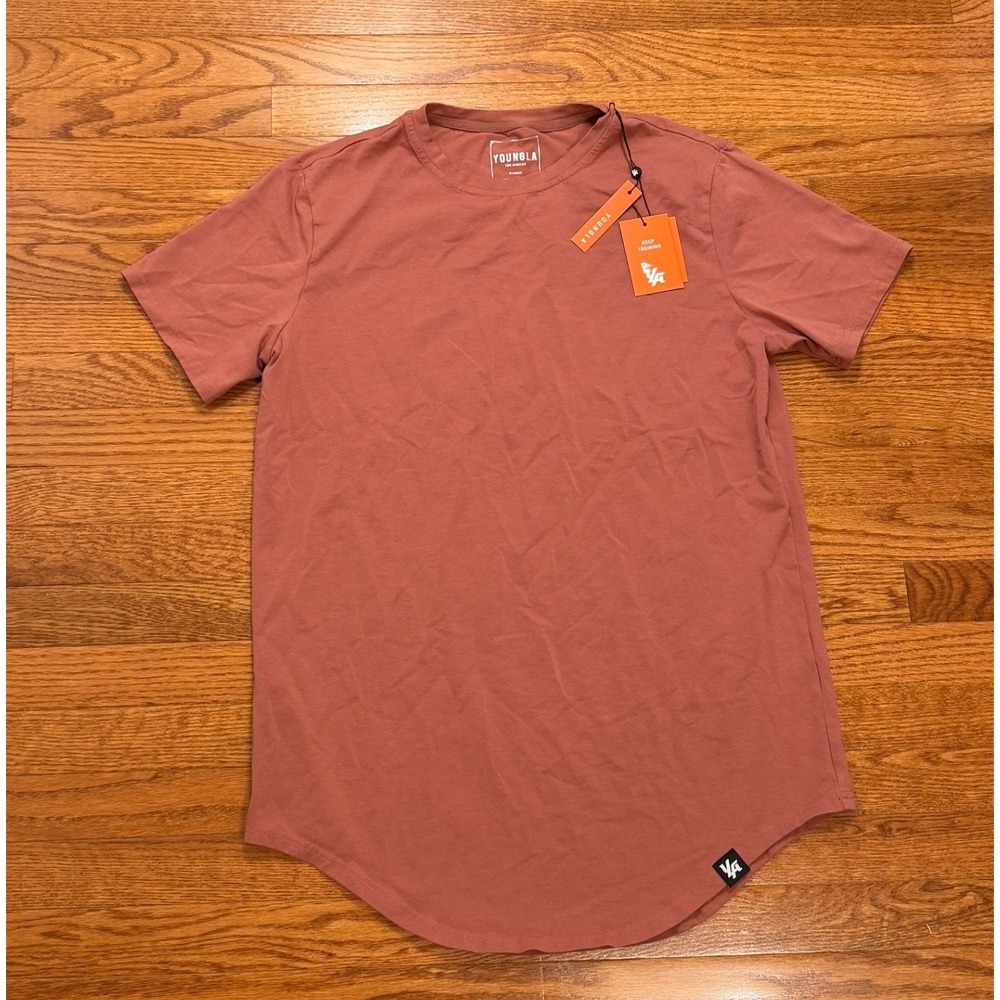 New YoungLA 402 Perfect Tee Shirt Mens XL Mauve Pink Curved Hem Stretch Fitted